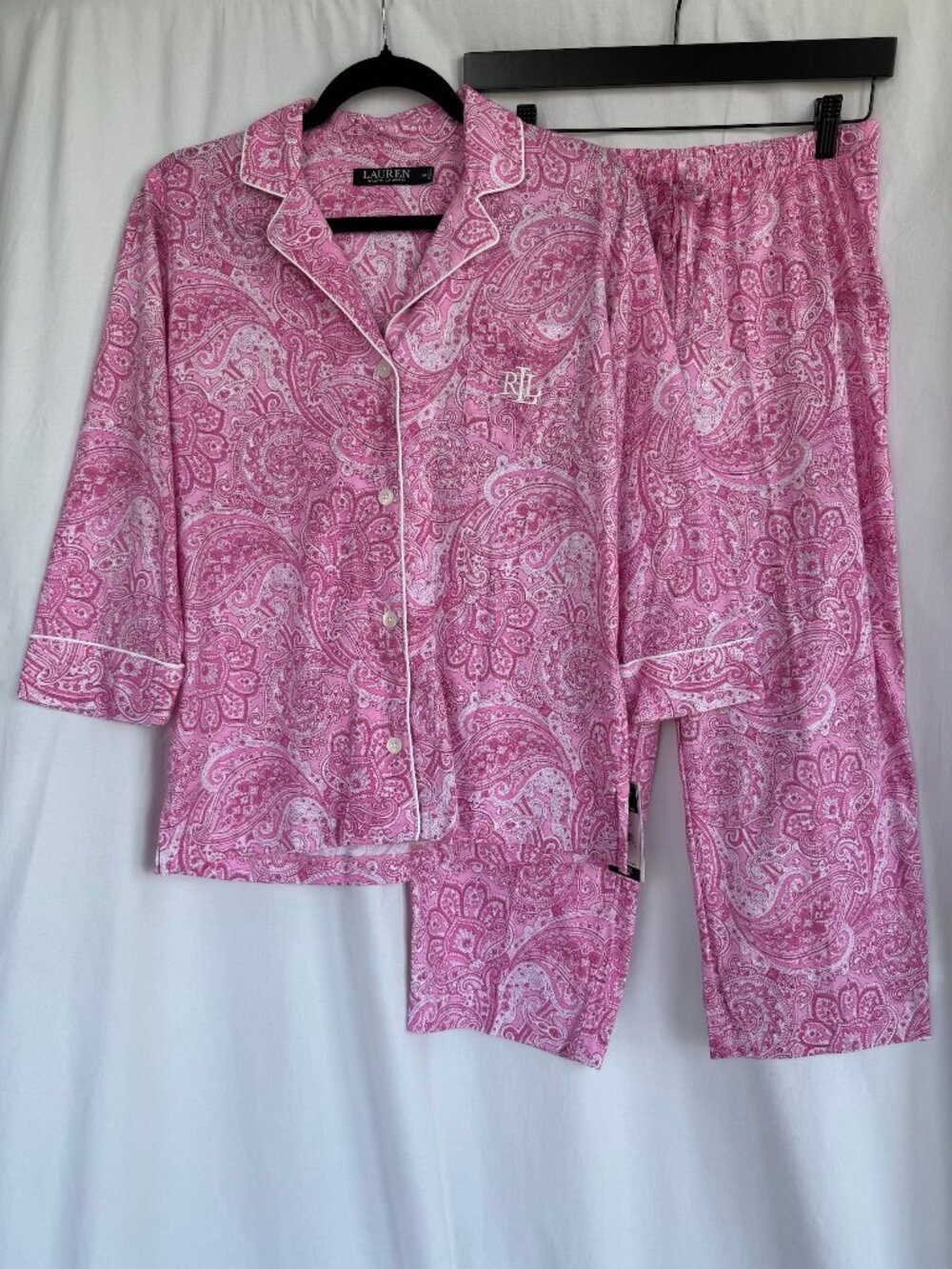 NWT Lauren Ralph Lauren Pink Paisley Cotton Capri Pajamas XS